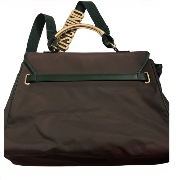 Moschino vintage gold hardware Purse green canvas shoulderbag top handle satchel - Picture 2 of 15